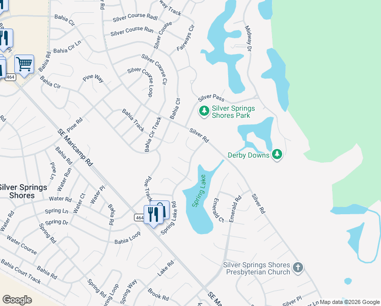 map of restaurants, bars, coffee shops, grocery stores, and more near 1 Spring Lake Place in Ocala