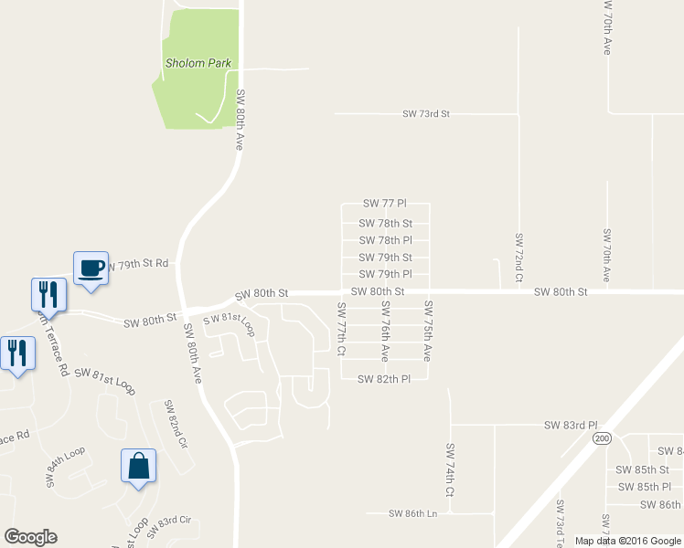 map of restaurants, bars, coffee shops, grocery stores, and more near Southwest 77th Court in Ocala