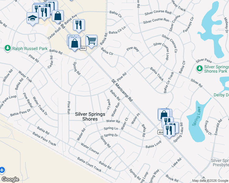 map of restaurants, bars, coffee shops, grocery stores, and more near 9305 Bahia Road in Ocala