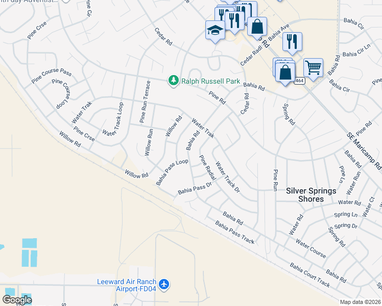map of restaurants, bars, coffee shops, grocery stores, and more near 9720 Bahia Road in Ocala