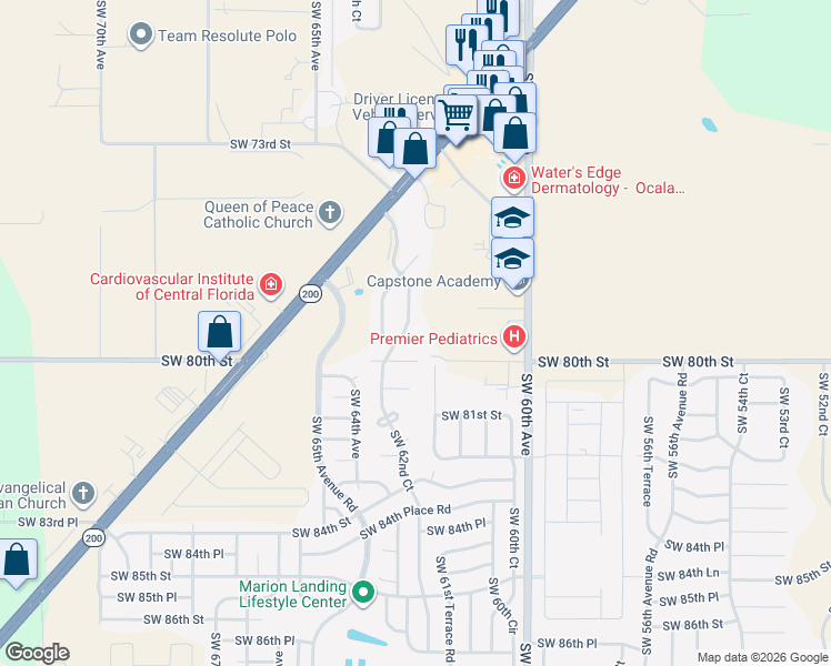 map of restaurants, bars, coffee shops, grocery stores, and more near 7899 Southwest 62nd Court in Ocala