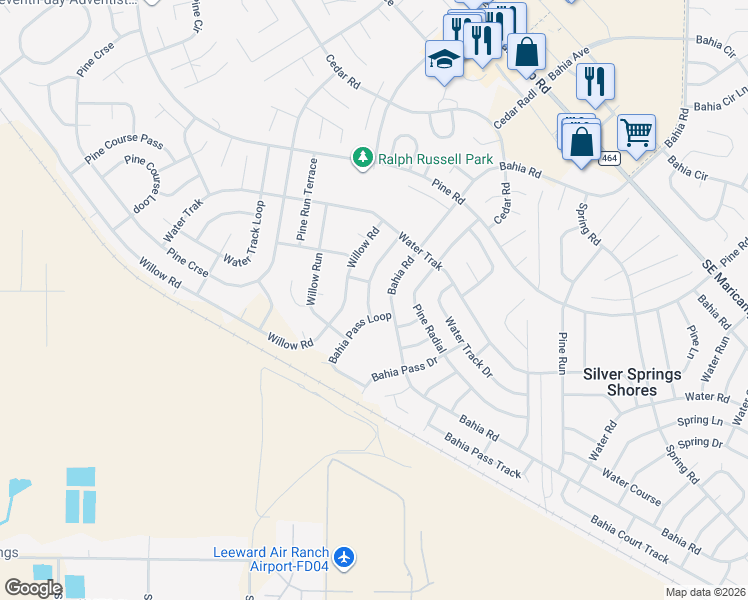 map of restaurants, bars, coffee shops, grocery stores, and more near 6 Water Track Trail in Ocala