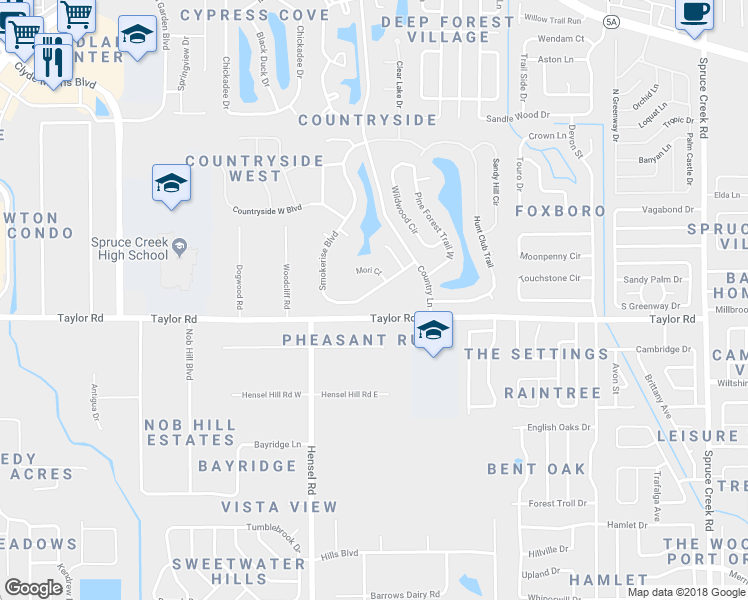 map of restaurants, bars, coffee shops, grocery stores, and more near 989 Smokerise Boulevard in Port Orange