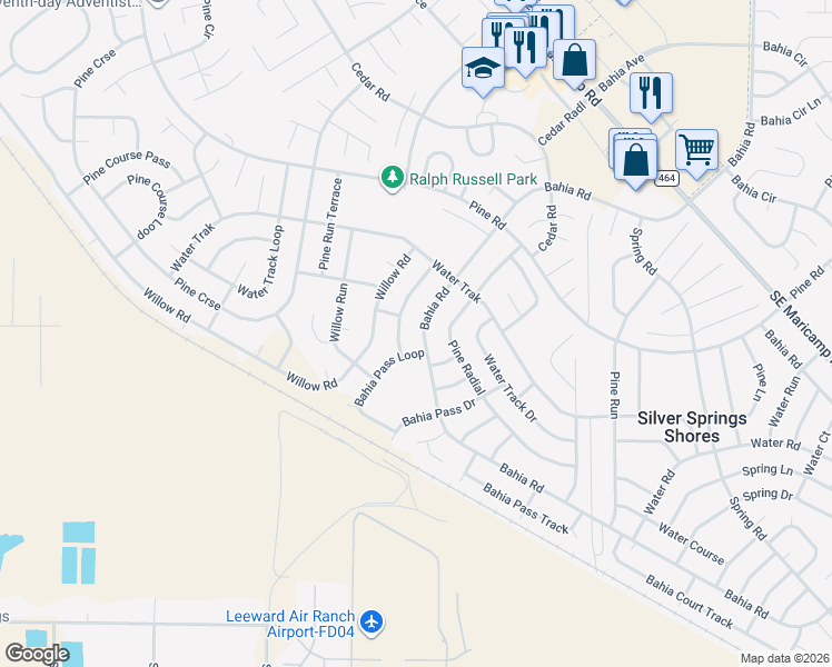 map of restaurants, bars, coffee shops, grocery stores, and more near 6 Water Track Trail in Ocala