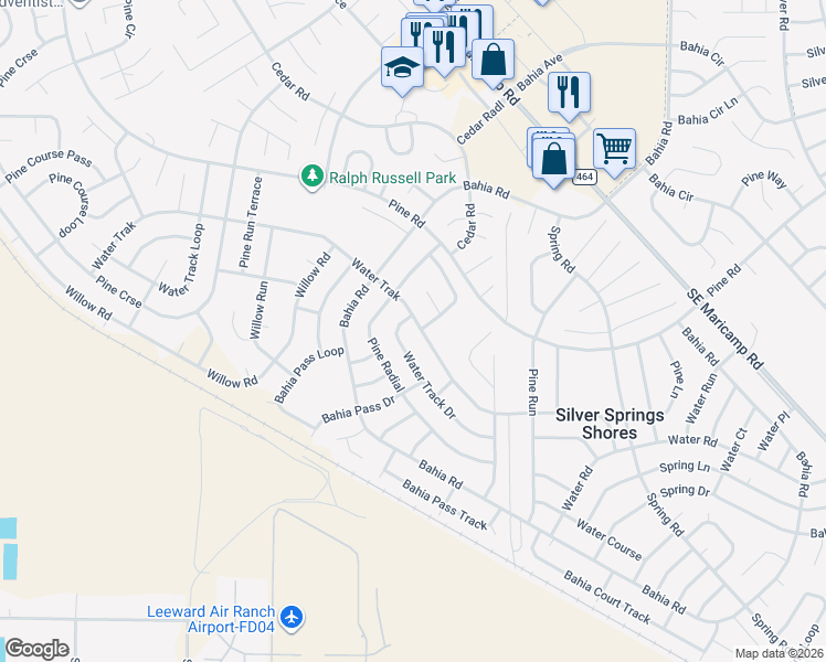 map of restaurants, bars, coffee shops, grocery stores, and more near 10 Water Track Drive in Ocala