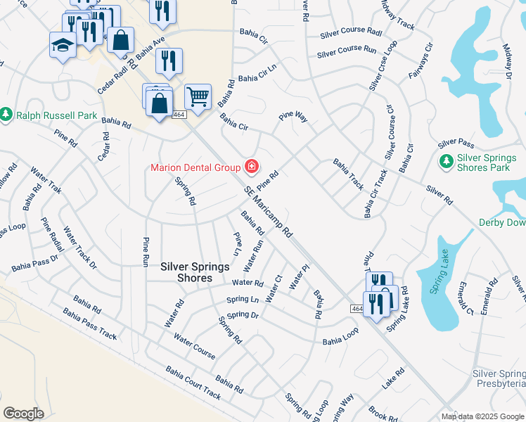map of restaurants, bars, coffee shops, grocery stores, and more near 9305 Bahia Road in Ocala