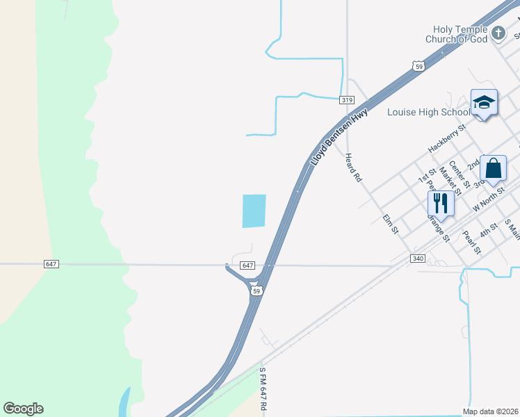 map of restaurants, bars, coffee shops, grocery stores, and more near 676 Farm to Market 647 in Louise