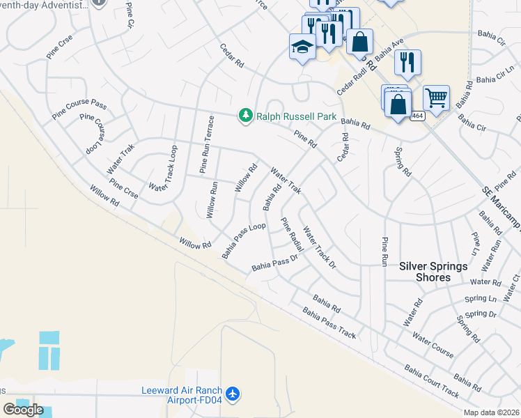 map of restaurants, bars, coffee shops, grocery stores, and more near 6 Water Track Trail in Ocala