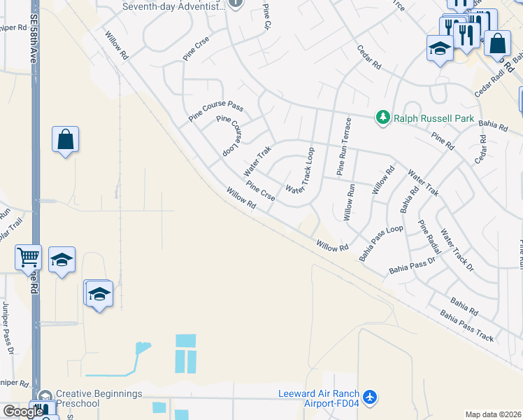 map of restaurants, bars, coffee shops, grocery stores, and more near 112 Willow Road in Ocala