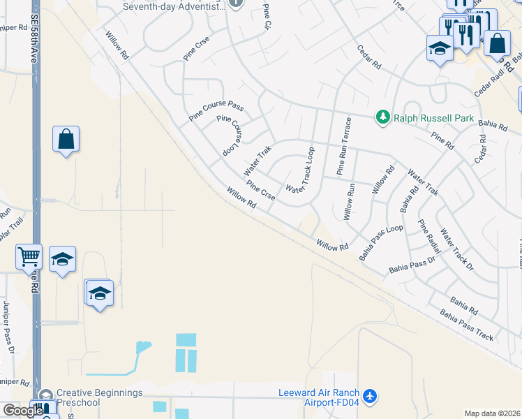 map of restaurants, bars, coffee shops, grocery stores, and more near 112 Willow Road in Ocala