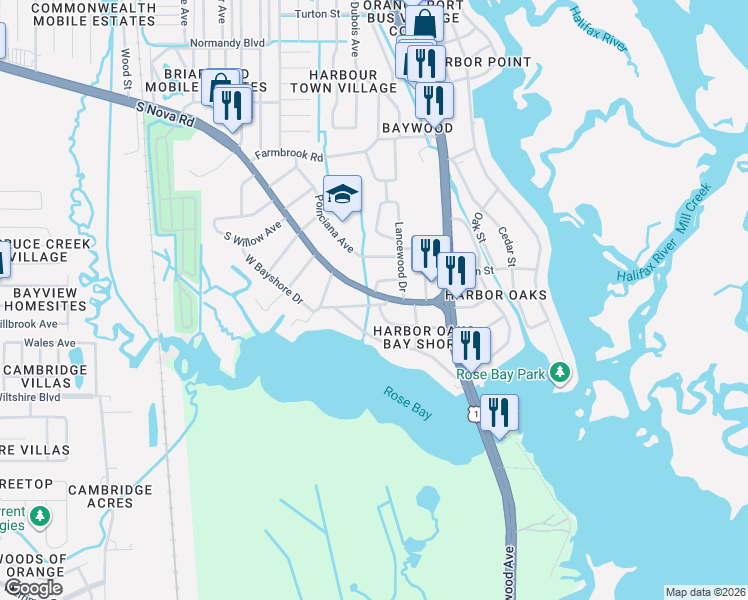 map of restaurants, bars, coffee shops, grocery stores, and more near 5505 Magnolia Avenue in Port Orange