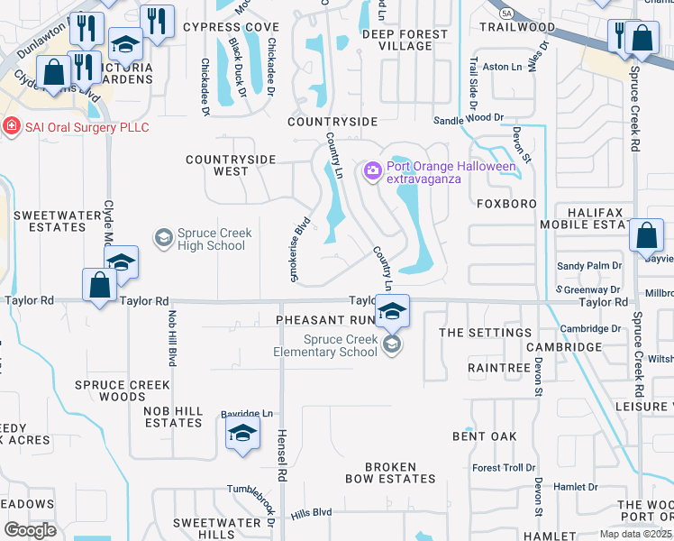 map of restaurants, bars, coffee shops, grocery stores, and more near 990 Smokerise Boulevard in Port Orange