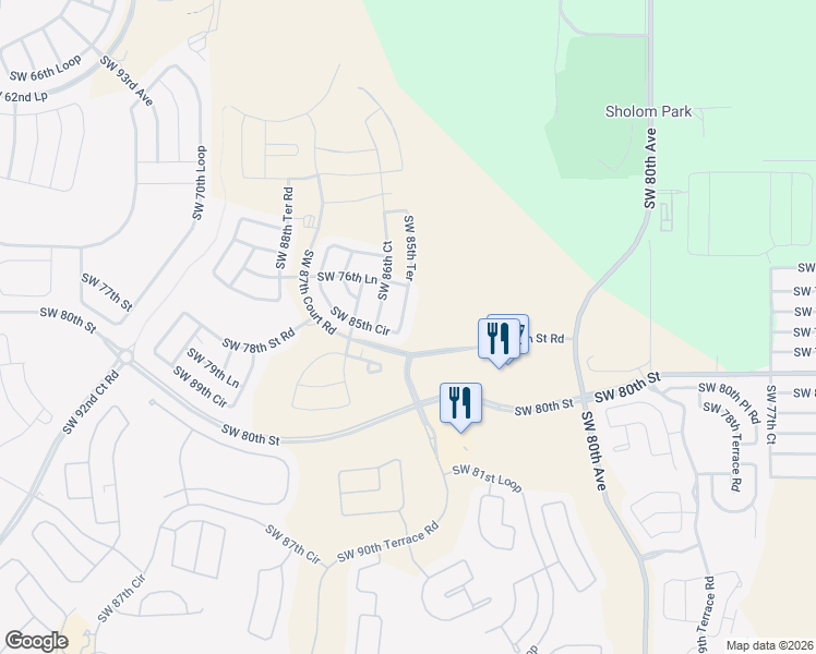 map of restaurants, bars, coffee shops, grocery stores, and more near 7793 Southwest 86th Court Road in Ocala