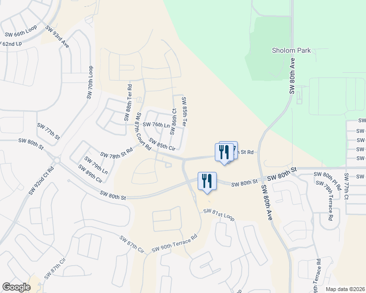map of restaurants, bars, coffee shops, grocery stores, and more near 7793 Southwest 86th Court Road in Ocala