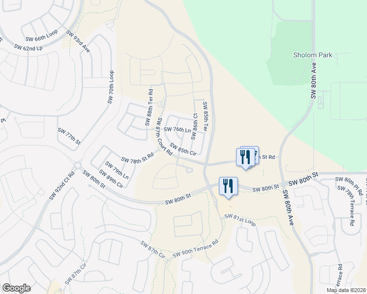 map of restaurants, bars, coffee shops, grocery stores, and more near 7793 Southwest 86th Court Road in Ocala