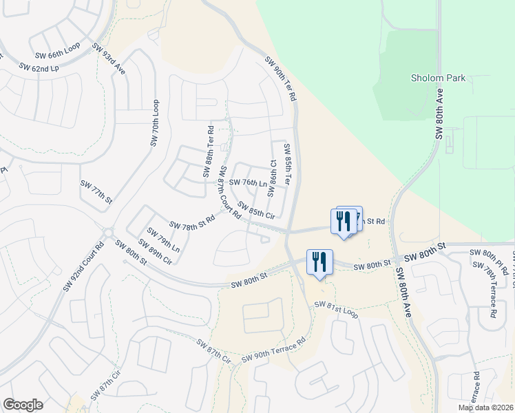map of restaurants, bars, coffee shops, grocery stores, and more near 7793 Southwest 86th Court Road in Ocala