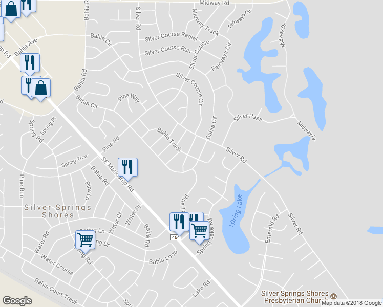 map of restaurants, bars, coffee shops, grocery stores, and more near 521 Bahia Circle Track in Ocala