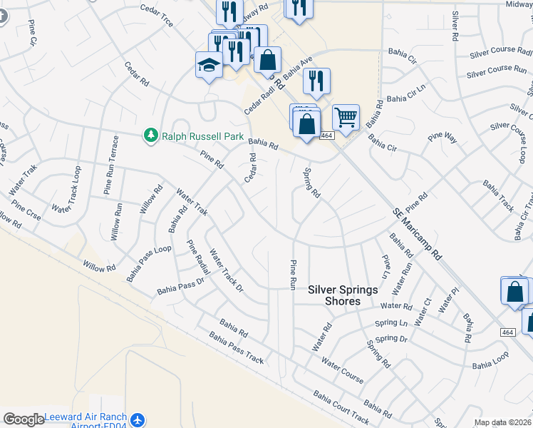 map of restaurants, bars, coffee shops, grocery stores, and more near 1 Pine Terrace Way in Ocala