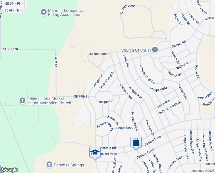 map of restaurants, bars, coffee shops, grocery stores, and more near 40 Juniper Loop Place in Ocala