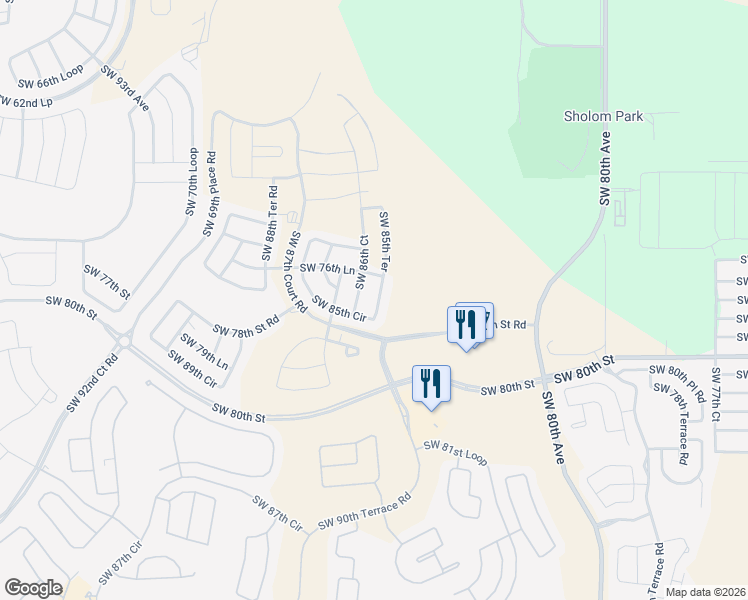 map of restaurants, bars, coffee shops, grocery stores, and more near 7709 Southwest 86th Court Road in Ocala