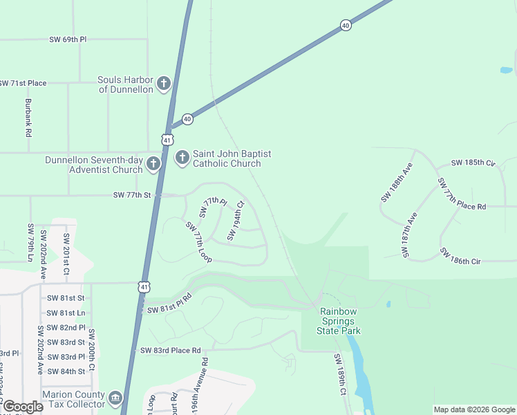 map of restaurants, bars, coffee shops, grocery stores, and more near 19495 Southwest 77th Loop in Dunnellon