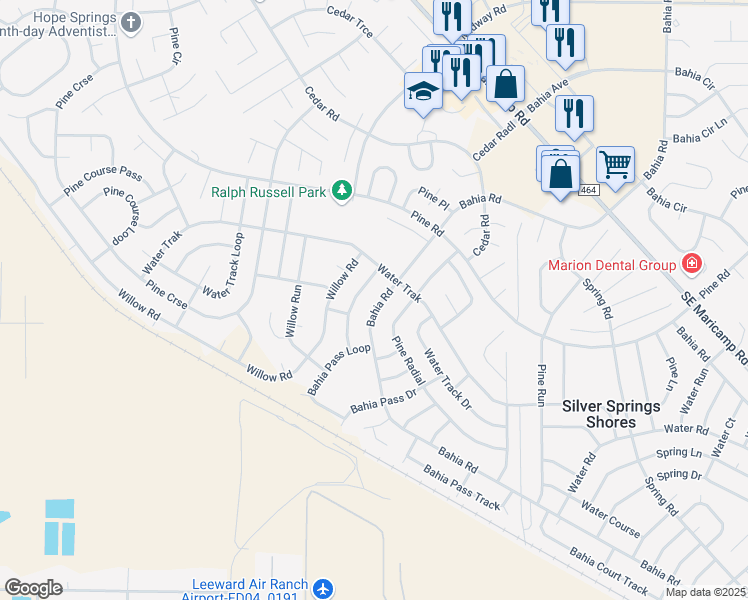map of restaurants, bars, coffee shops, grocery stores, and more near 9731 Bahia Road in Ocala