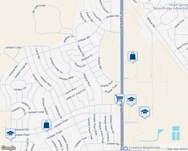 map of restaurants, bars, coffee shops, grocery stores, and more near 76 Walnut Trail in Ocala