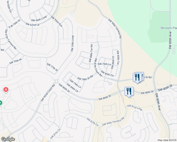 map of restaurants, bars, coffee shops, grocery stores, and more near Southwest 80th Street in Ocala