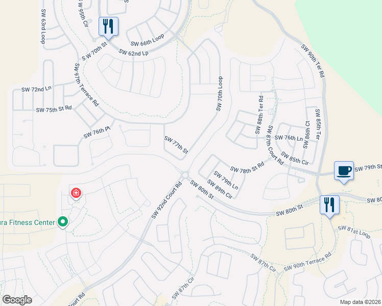 map of restaurants, bars, coffee shops, grocery stores, and more near 9205 Southwest 70th Loop in Ocala