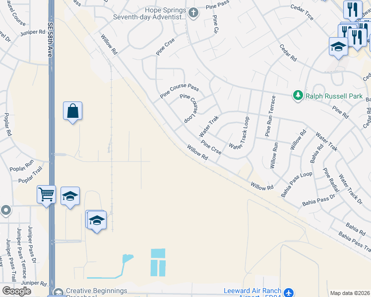 map of restaurants, bars, coffee shops, grocery stores, and more near 92 Willow Road in Ocala