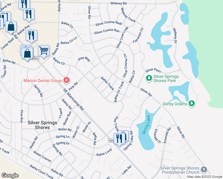 map of restaurants, bars, coffee shops, grocery stores, and more near 520 B Track Run in Ocala