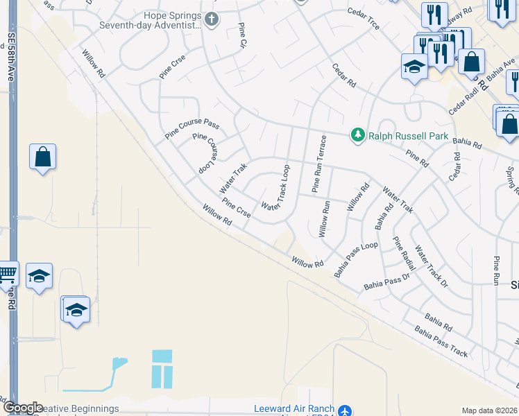 map of restaurants, bars, coffee shops, grocery stores, and more near 47 Water Track Loop in Ocala