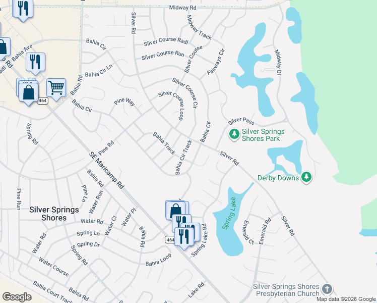 map of restaurants, bars, coffee shops, grocery stores, and more near 525 Bahia Circle Track in Ocala