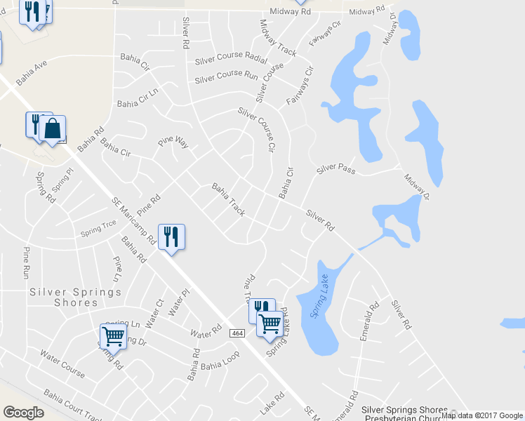 map of restaurants, bars, coffee shops, grocery stores, and more near 525 Bahia Circle Track in Ocala