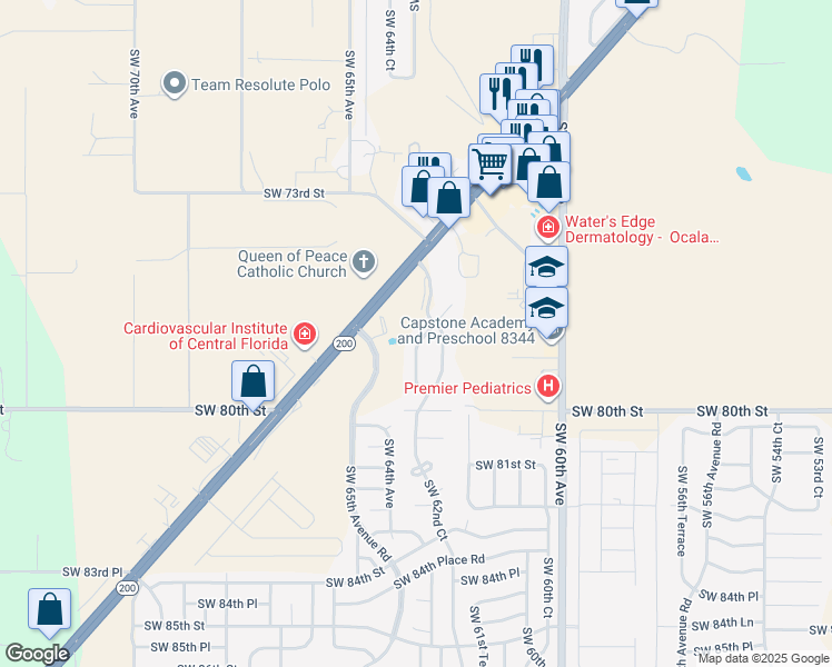 map of restaurants, bars, coffee shops, grocery stores, and more near 7750 Southwest 63rd Avenue Road in Ocala
