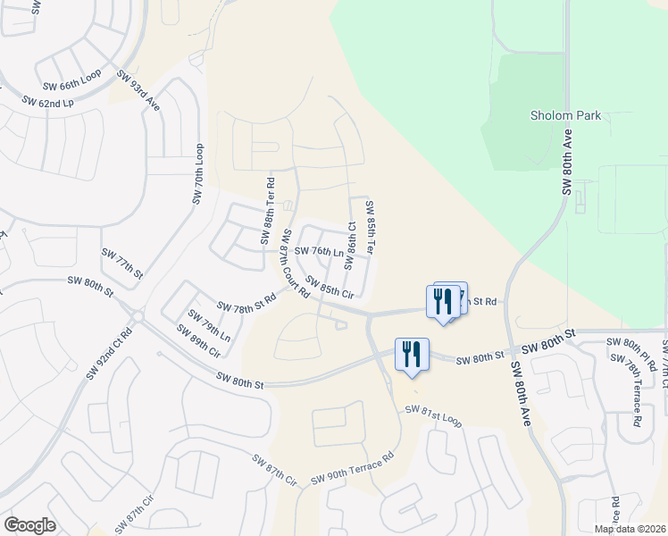 map of restaurants, bars, coffee shops, grocery stores, and more near 7793 Southwest 86th Court Road in Ocala