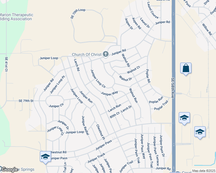 map of restaurants, bars, coffee shops, grocery stores, and more near 99 Juniper Loop Circle in Ocala