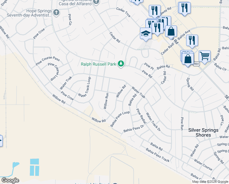 map of restaurants, bars, coffee shops, grocery stores, and more near 16 Willow Run in Ocala