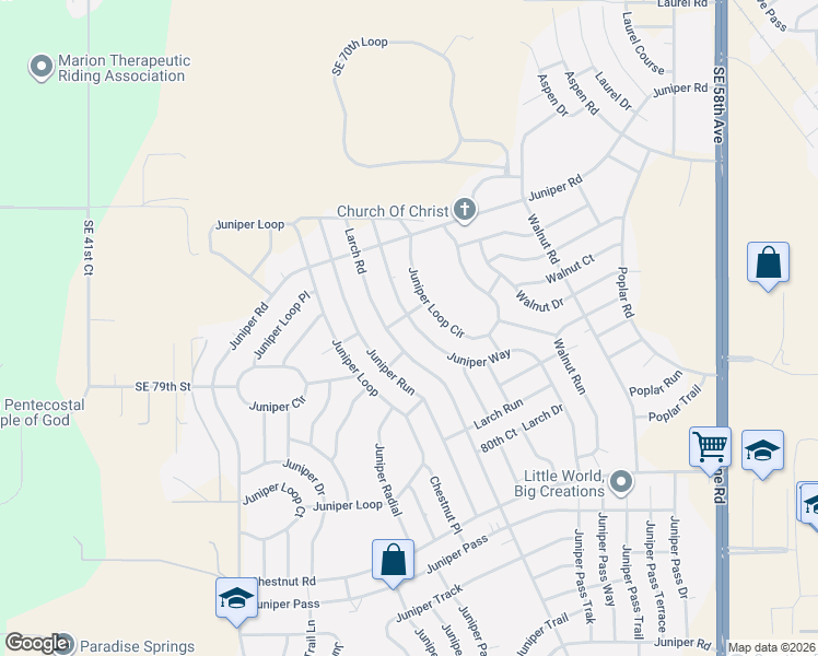 map of restaurants, bars, coffee shops, grocery stores, and more near 14 Larch Place in Ocala