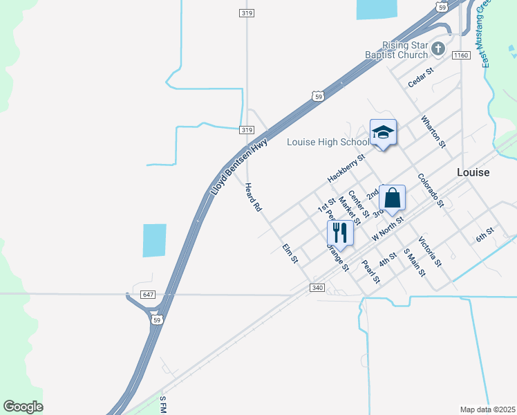 map of restaurants, bars, coffee shops, grocery stores, and more near 517 Elm Street in Louise