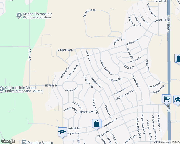 map of restaurants, bars, coffee shops, grocery stores, and more near 6 Juniper Loop Lane in Ocala