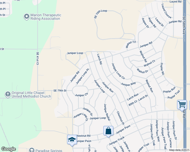 map of restaurants, bars, coffee shops, grocery stores, and more near 97 Juniper Loop in Ocala