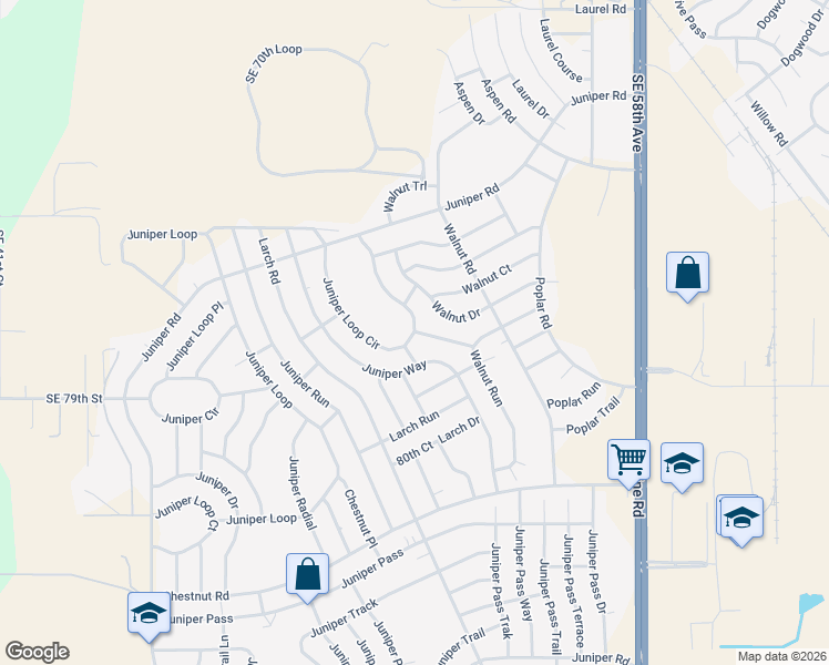 map of restaurants, bars, coffee shops, grocery stores, and more near 50 Juniper Loop Circle in Ocala