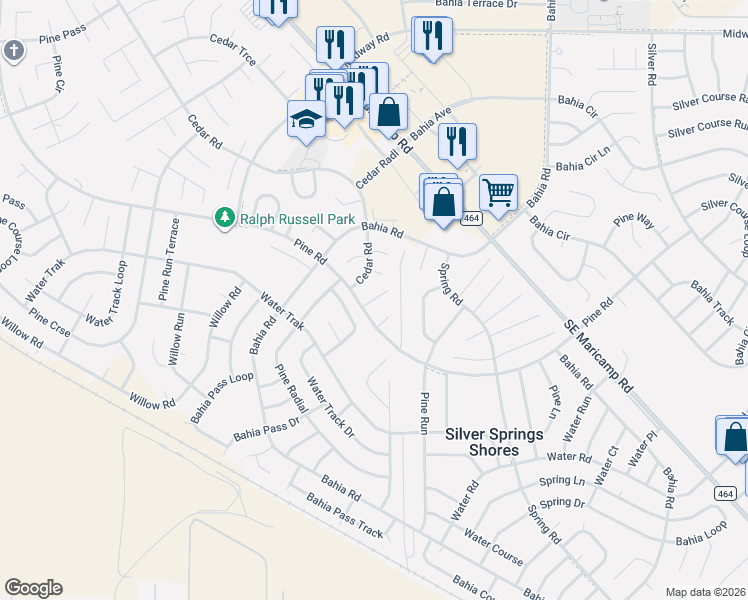 map of restaurants, bars, coffee shops, grocery stores, and more near 5 Cedar Road in Ocala