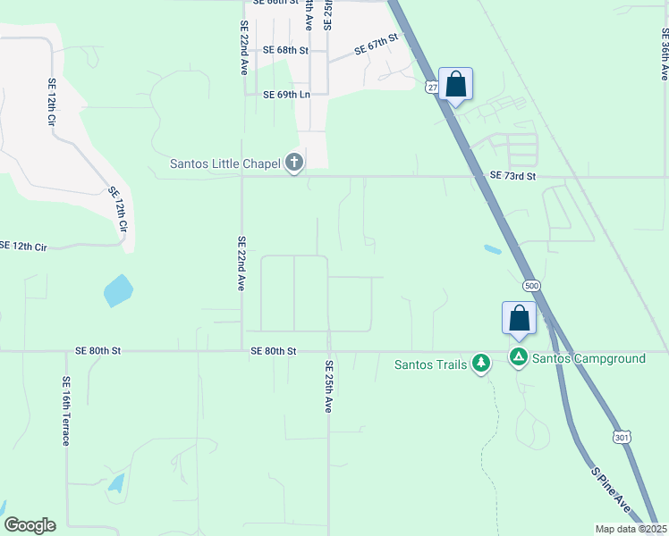 map of restaurants, bars, coffee shops, grocery stores, and more near 7620 Southeast 25th Avenue in Ocala