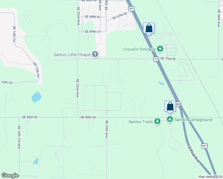 map of restaurants, bars, coffee shops, grocery stores, and more near 7620 Southeast 25th Avenue in Ocala