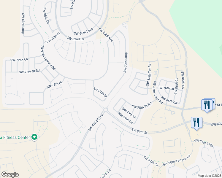map of restaurants, bars, coffee shops, grocery stores, and more near 9192 Southwest 70th Loop in Ocala