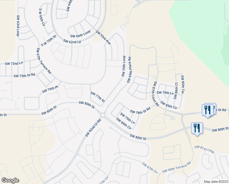 map of restaurants, bars, coffee shops, grocery stores, and more near 9192 Southwest 70th Loop in Ocala