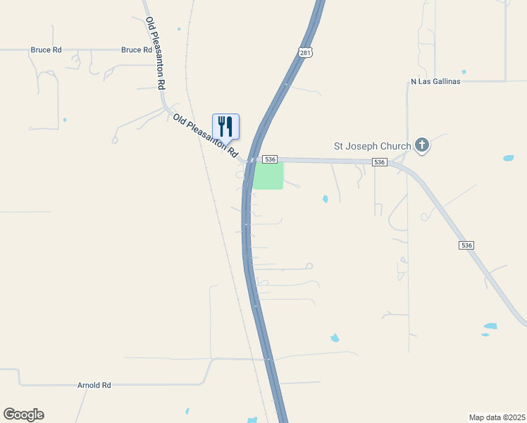 map of restaurants, bars, coffee shops, grocery stores, and more near 10822 U.S. 281 in Pleasanton