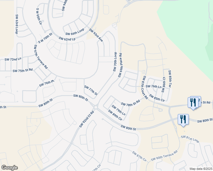map of restaurants, bars, coffee shops, grocery stores, and more near 9192 Southwest 70th Loop in Ocala